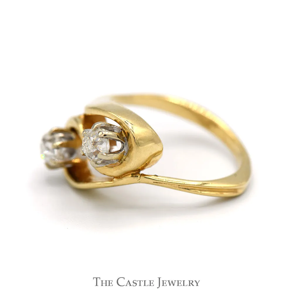 1/2cttw Double Old Mine Cut Diamond Swirl Ring in 14k Yellow Gold