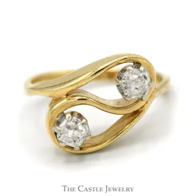 1/2cttw Double Old Mine Cut Diamond Swirl Ring in 14k Yellow Gold