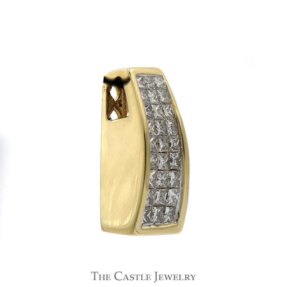 1cttw Princess Cut Invisiset Diamond Cluster Slide Pendant in 14k Yellow Gold