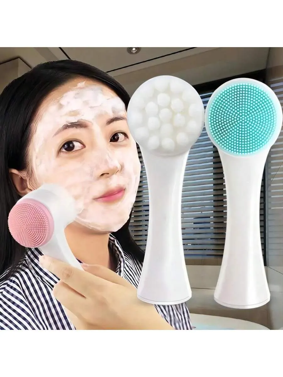 2 In 1 Face Cleansing Brush, 3d Silicone Facial Cleansing Brush,1pc Facial Cleansing Exfoliating Brush With Ultra Fine Soft Pore Deep Cleansing Silicone Double Side Face Wash Scrub Brush For Massaging, Skincare Makeup Removal