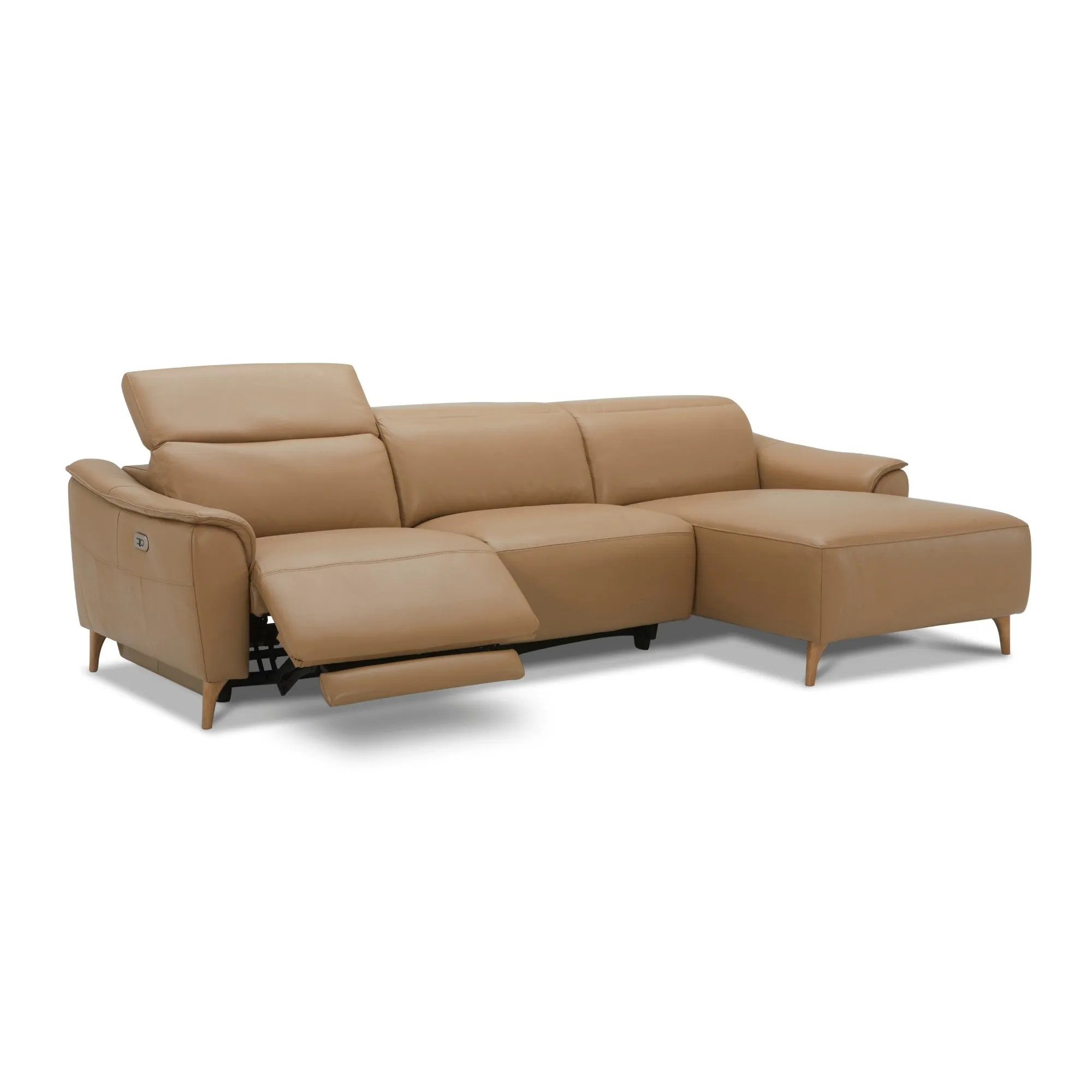 2 Seater Leather Recliner Sofa with Chaise, USB Port
