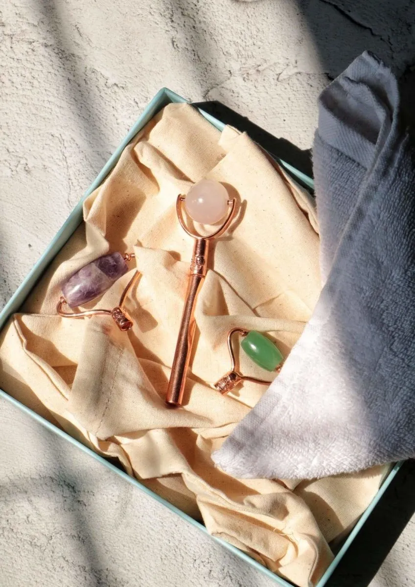 3 in 1 Facial Roller- Rose Quartz, Jade and Amethyst