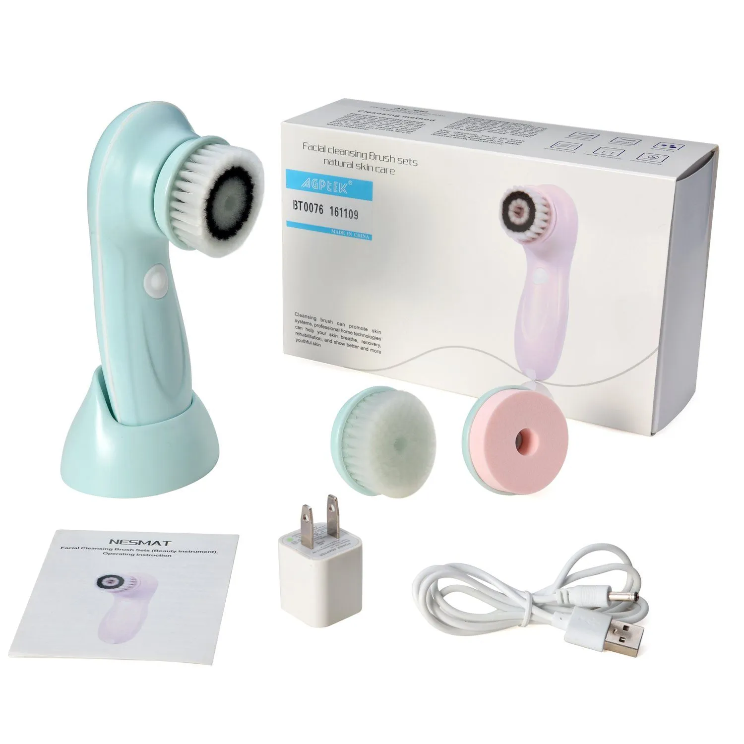 3-in-1 USB Rechargeable Facial Cleansing Brush Set Soft Scrubber Face Exfoliating