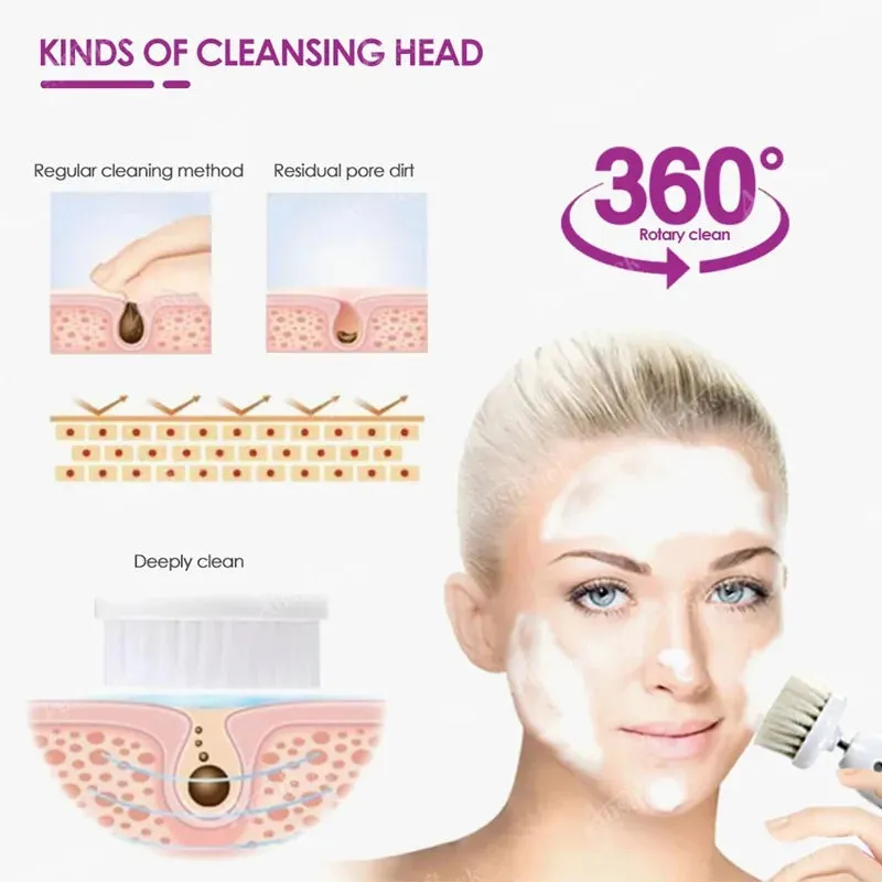 5 in 1 Electric Face Washing Cleansing Brushes Massage Rotary Body Facial Dead Skin Cuticle Cleanser Home Spa Beauty Care Device