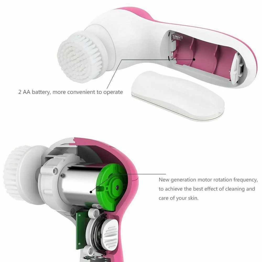 5-in-1 Facial Cleansing Brush Face Massager Blackhead Removing Exfoliating Cleaner