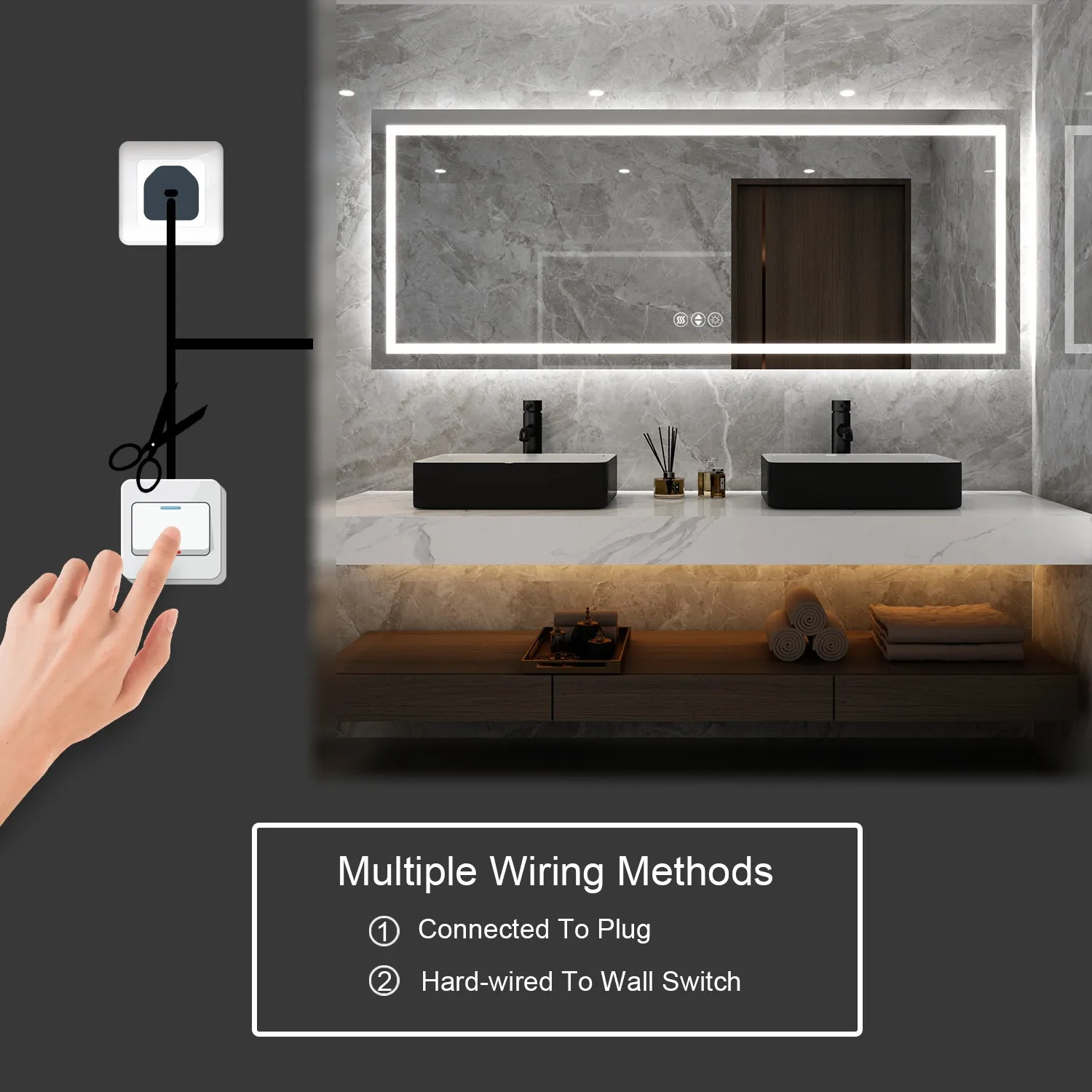 96 in. W x 36 in. H LED Large Rectangular Frameless Anti-Fog Bathroom Mirror Front & Backlit