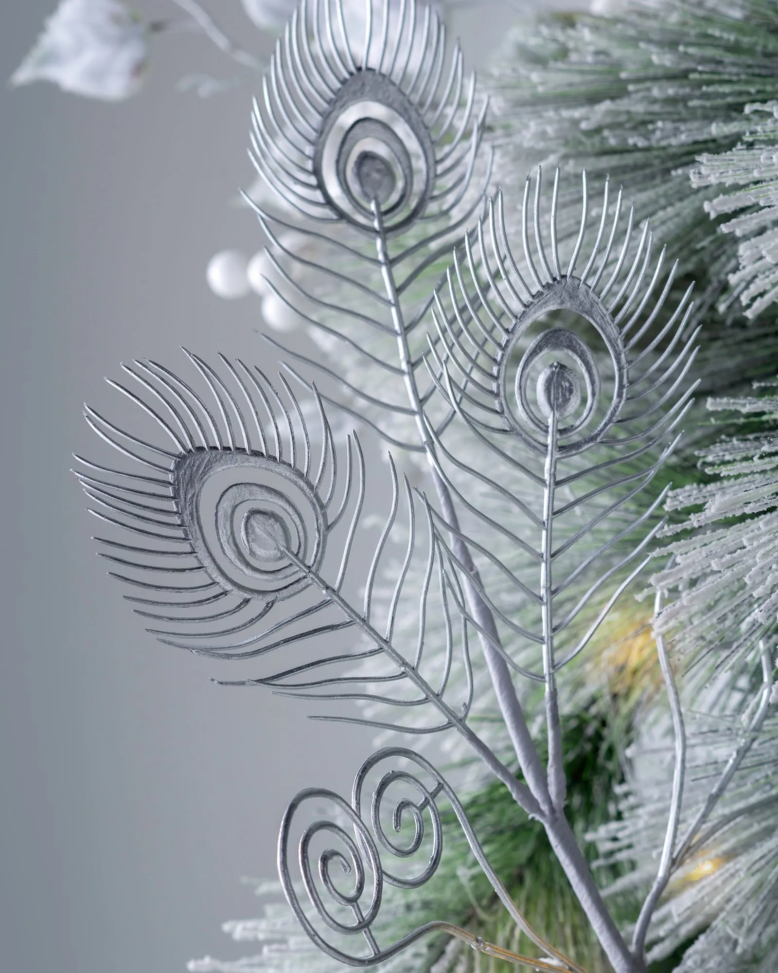 Artificial Feather Pick, Silver, 62 cm