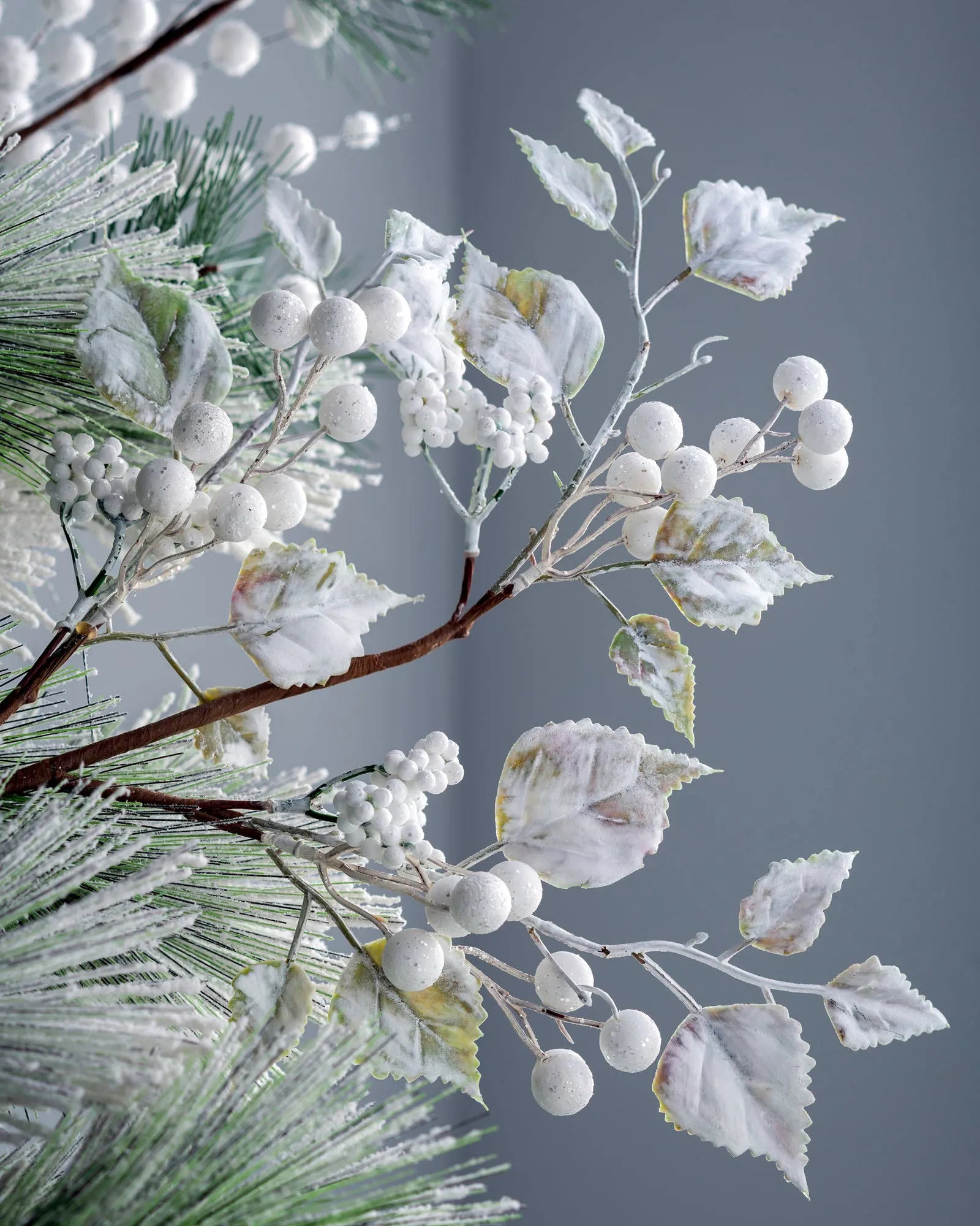 Artificial Frosted Berries Pick, White, 25 cm