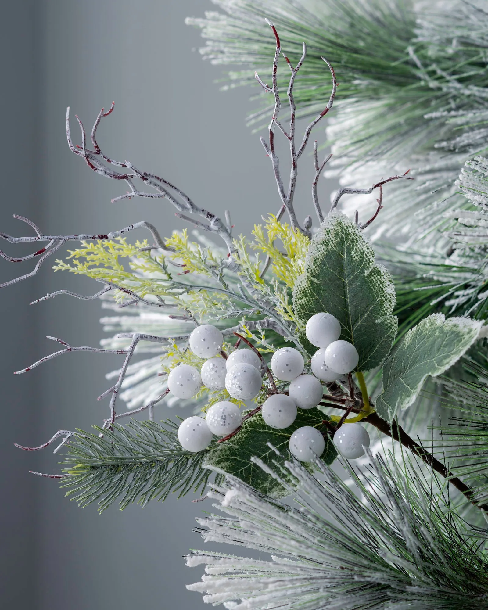 Artificial Frosted Berries Pick, White, 31 cm