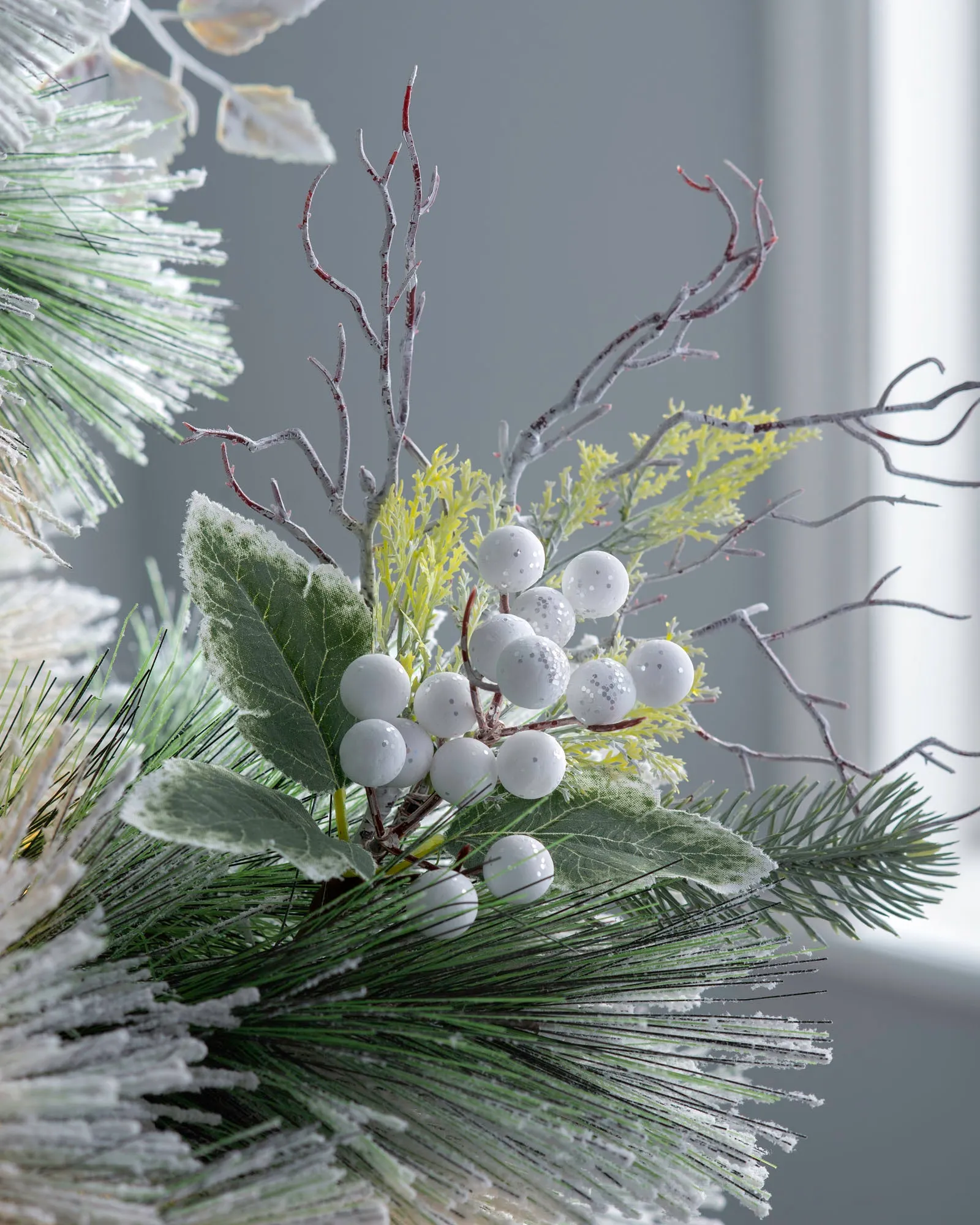 Artificial Frosted Berries Pick, White, 31 cm