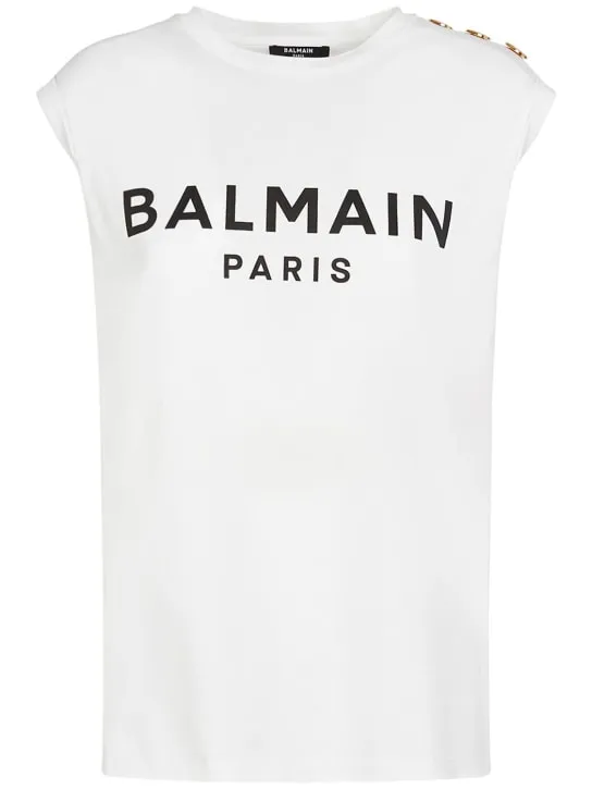Balmain   Logo print cotton t-shirt w/buttons 