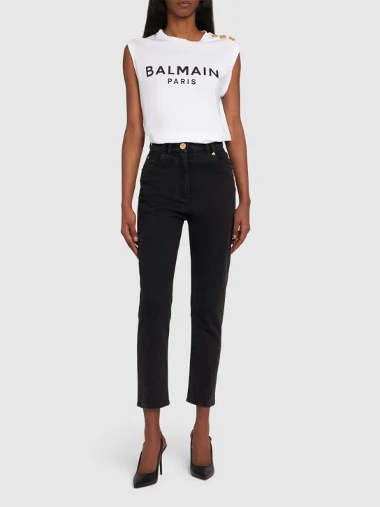 Balmain   Logo print cotton t-shirt w/buttons 