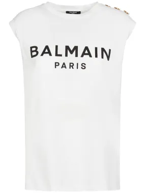 Balmain   Logo print cotton t-shirt w/buttons 