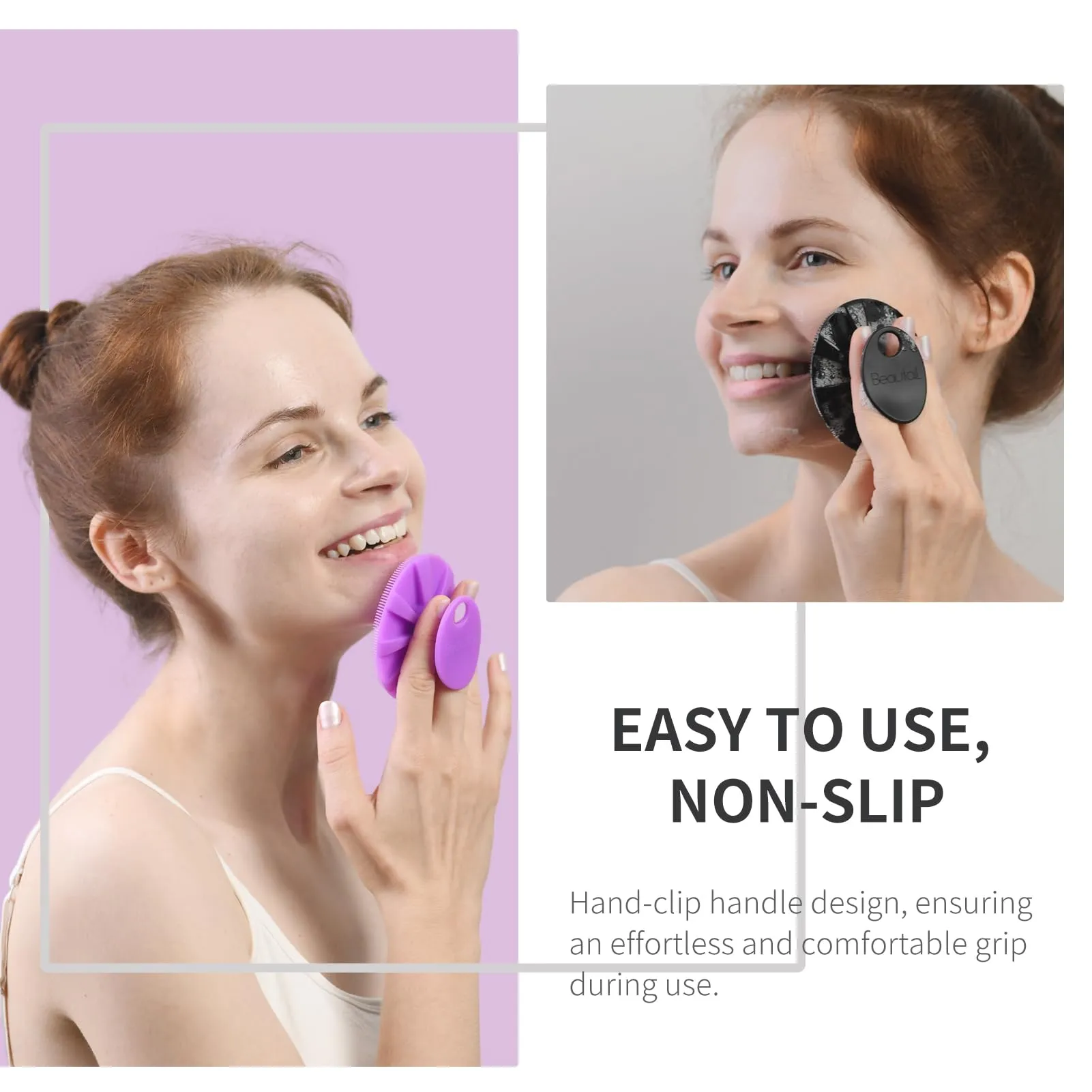 BEAUTAIL Silicone Face Scrubber 2 Pack, Manual Facial Cleansing Brush, Gentle Face Exfoliator for Sensitive Skin, Skin Care Exfoliating Face Brush for Men and Women, Black Purple