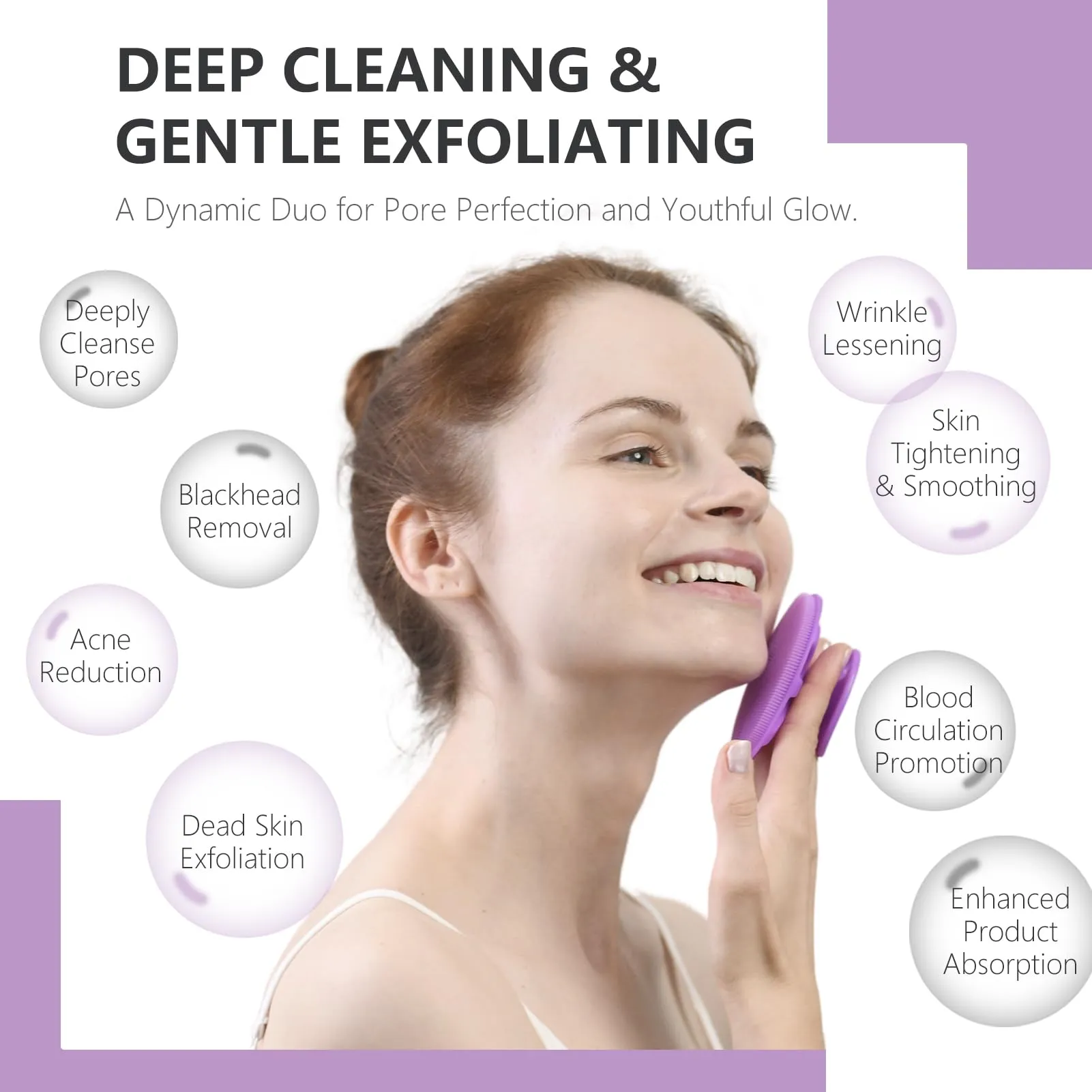 BEAUTAIL Silicone Face Scrubber 2 Pack, Manual Facial Cleansing Brush, Gentle Face Exfoliator for Sensitive Skin, Skin Care Exfoliating Face Brush for Men and Women, Black Purple