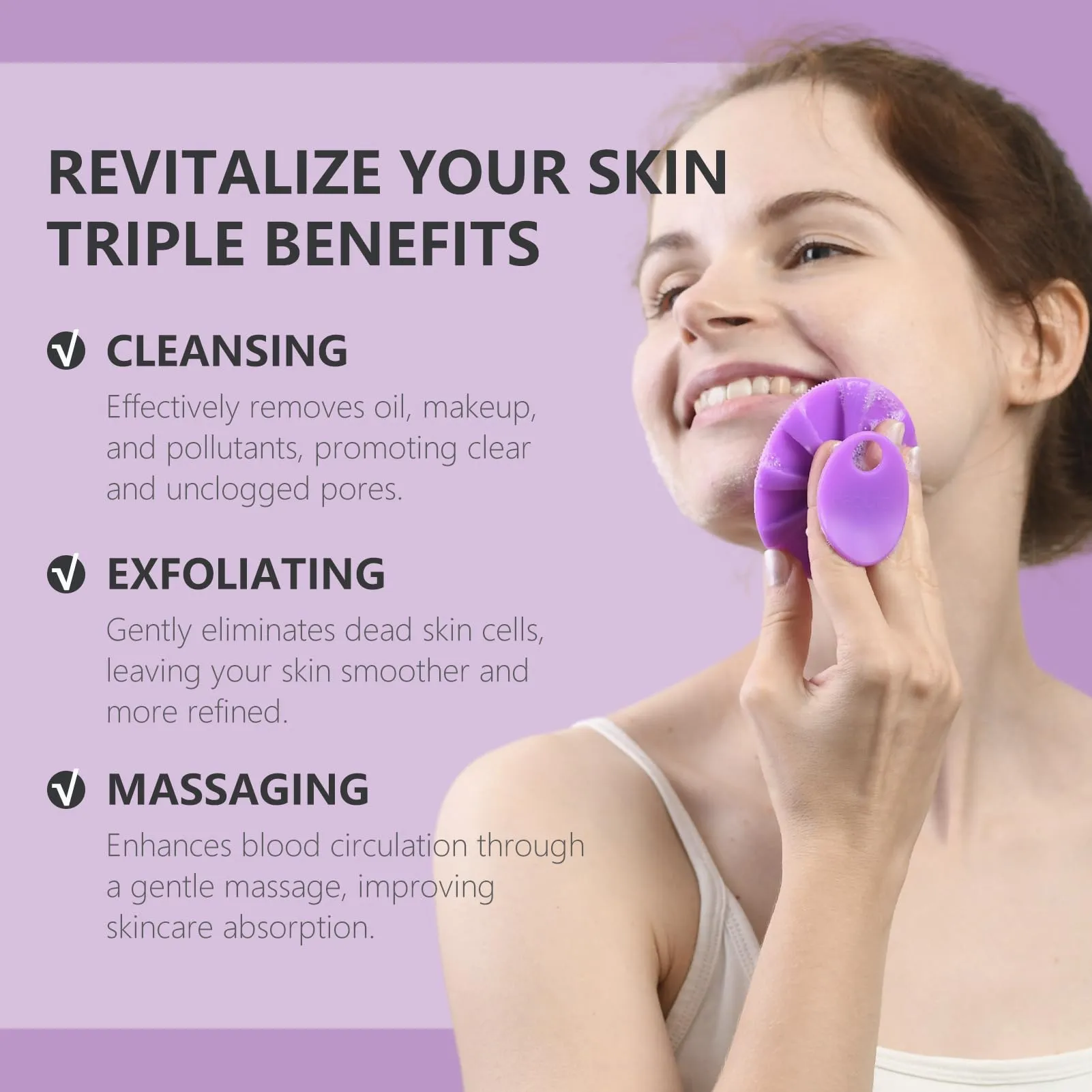 BEAUTAIL Silicone Face Scrubber 2 Pack, Manual Facial Cleansing Brush, Gentle Face Exfoliator for Sensitive Skin, Skin Care Exfoliating Face Brush for Men and Women, Black Purple