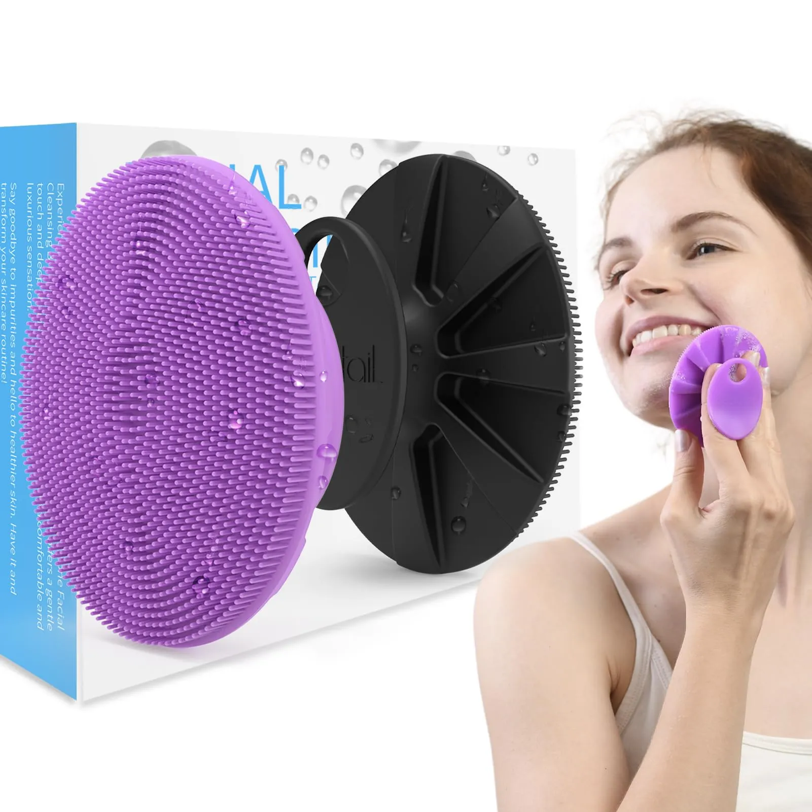 BEAUTAIL Silicone Face Scrubber 2 Pack, Manual Facial Cleansing Brush, Gentle Face Exfoliator for Sensitive Skin, Skin Care Exfoliating Face Brush for Men and Women, Black Purple
