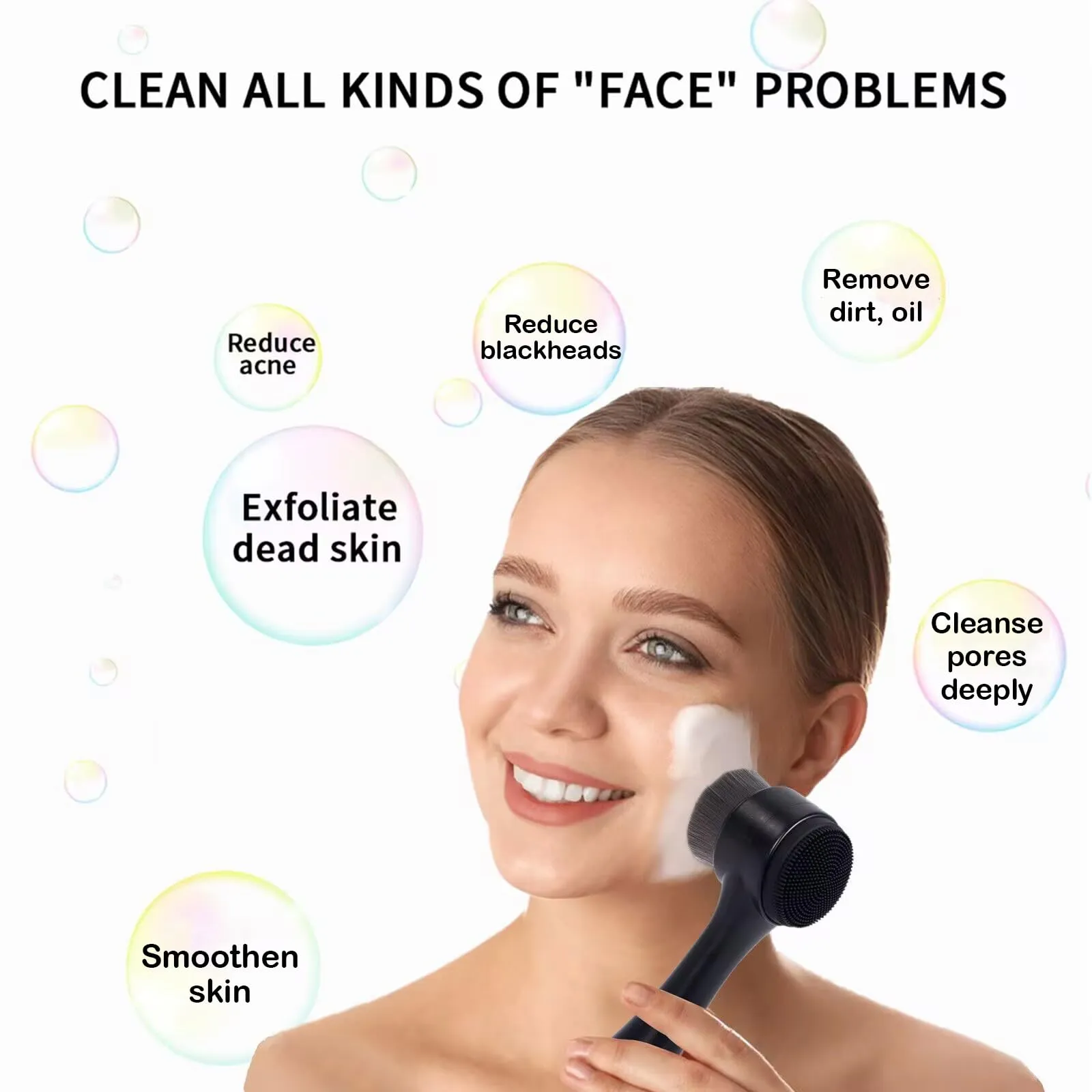Beomeen Face Brush 2 in 1, Facial Cleansing Exfoliating Scrubber Brush, Silicone Double Side Manual Face Wash Scrub Brush with Soft Bamboo Charcoal Fiber for Deep Pore Cleansing, Massaging, Skin Care