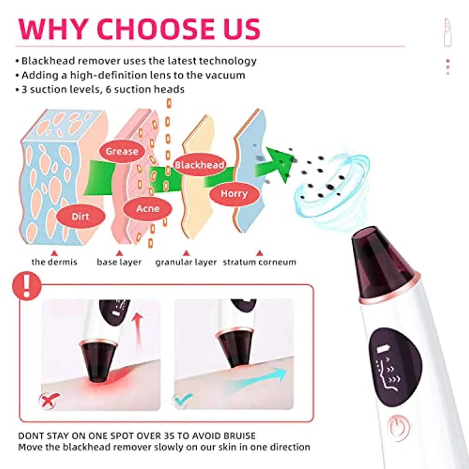 Blackhead-Remover-Pore-Vacuum-with-Camera - Acne Extractor Pore Vacuum Hot Compress WiFi HD Camera with Facial Pore Extractor with 4 Probes and 3 Adjustable Suction USB Rechargeable for All Skin
