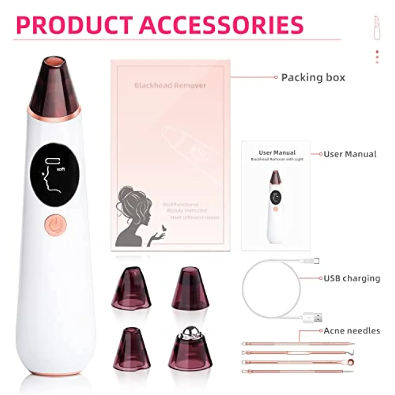 Blackhead-Remover-Pore-Vacuum-with-Camera - Acne Extractor Pore Vacuum Hot Compress WiFi HD Camera with Facial Pore Extractor with 4 Probes and 3 Adjustable Suction USB Rechargeable for All Skin