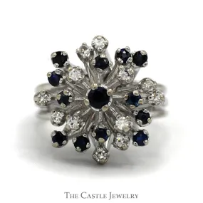Blue Sapphire and Diamond Freeform Cluster in 14 KT White Gold