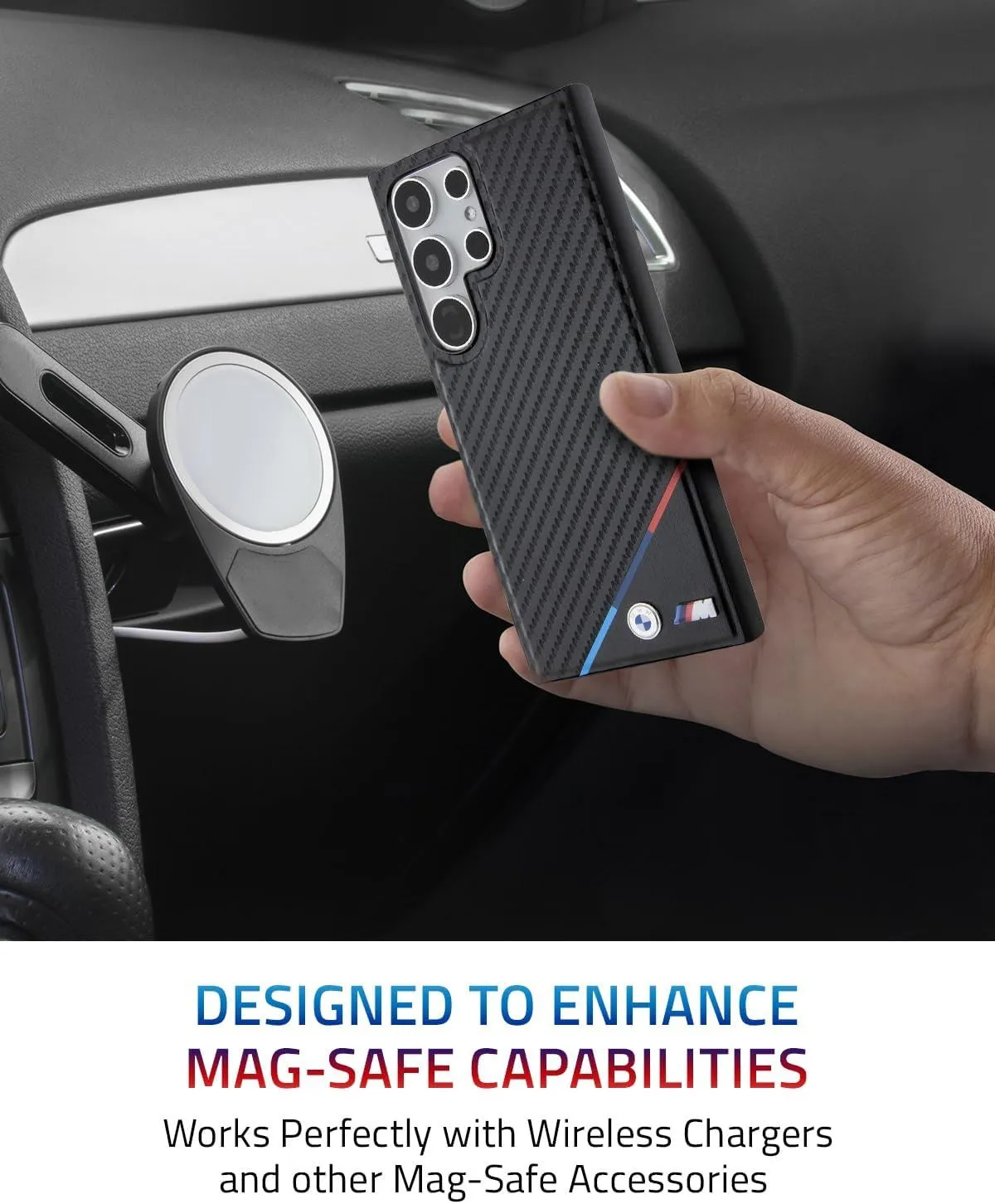 BMW Carbon Tricolor with MagSafe Case for Samsung Galaxy S24 Ultra 6.8" Black - BMHMS24L23PUDTK