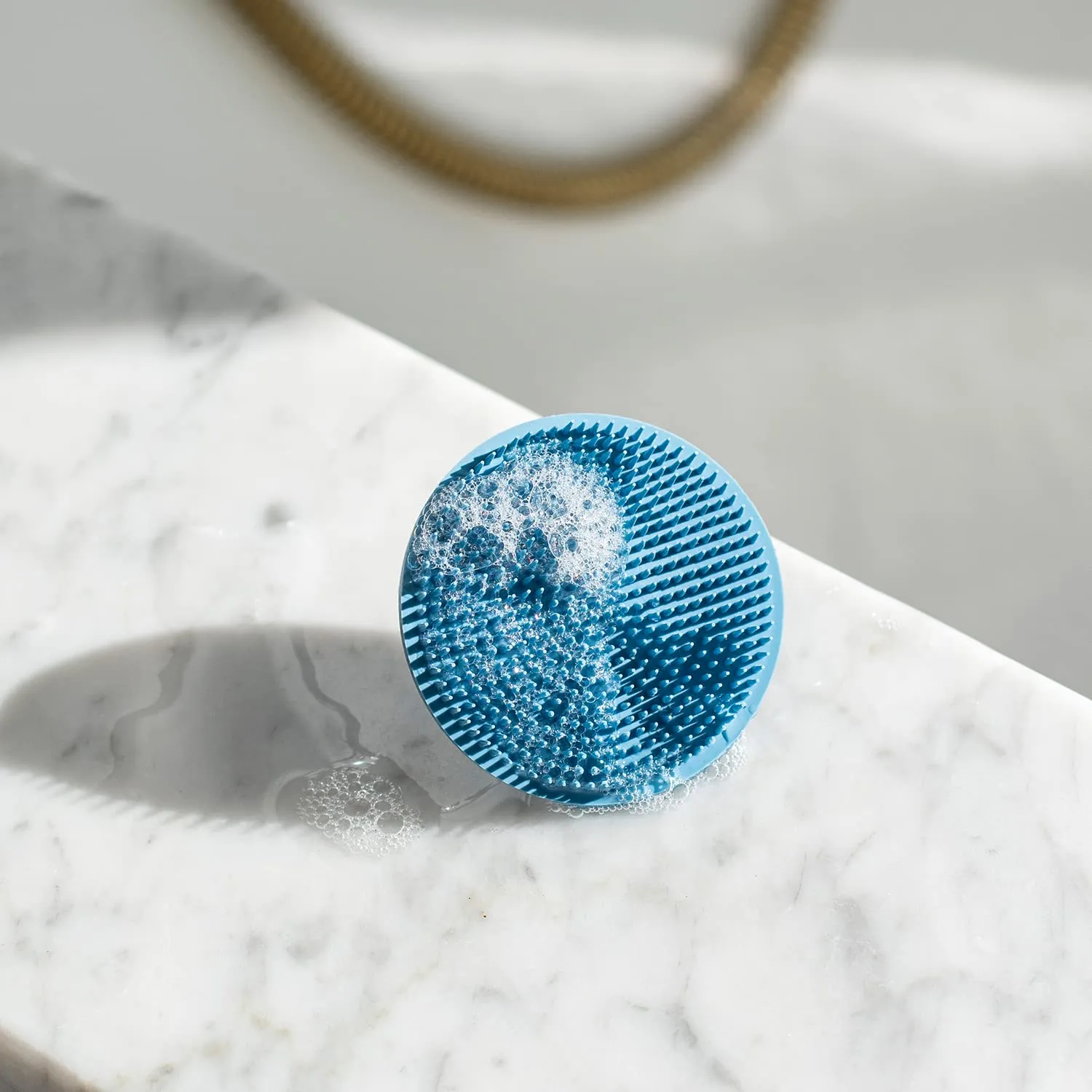 Boie USA Face Scrubber - Handheld Facial Tool, Deep Cleansing Exfoliating Facial Brush. Fights Acne with Gentle, Silicone-Like Bristles, Long Lasting, & Hypoallergenic (Blue)