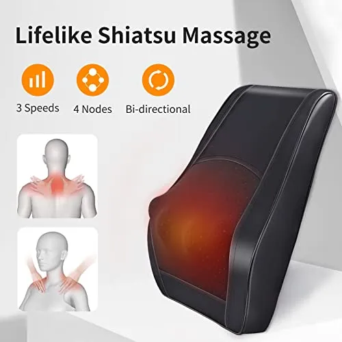 Boriwat Back Massager with Heat, Massagers for Neck and Back, 3D Kneading Massage Pillow for Back, Neck, Shoulder, Leg Pain Relief, Gifts for Men Women Mom Dad, Stress Relax at Home Office and Car