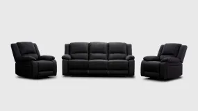 Captain 3 Seater Lounge with 2 Single Recliner Rhino Fabric Set -Black Onyx
