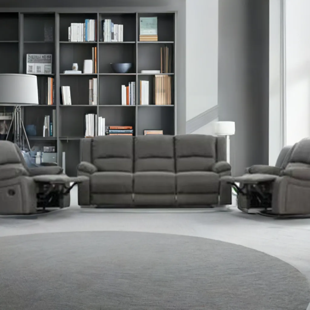 Captain 3 Seater Lounge with 2 Single Recliner Rhino Suede Set- Latte