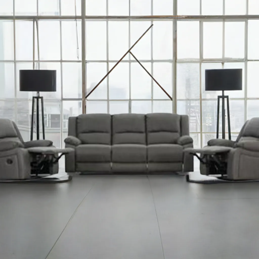 Captain 3 Seater Lounge with 2 Single Recliner Rhino Suede Set- Latte
