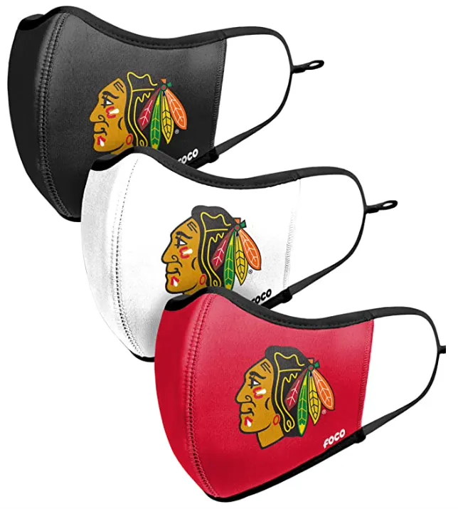 Chicago Blackhawks NHL Hockey Foco Pack of 3 Adult Sports Face Covering Mask