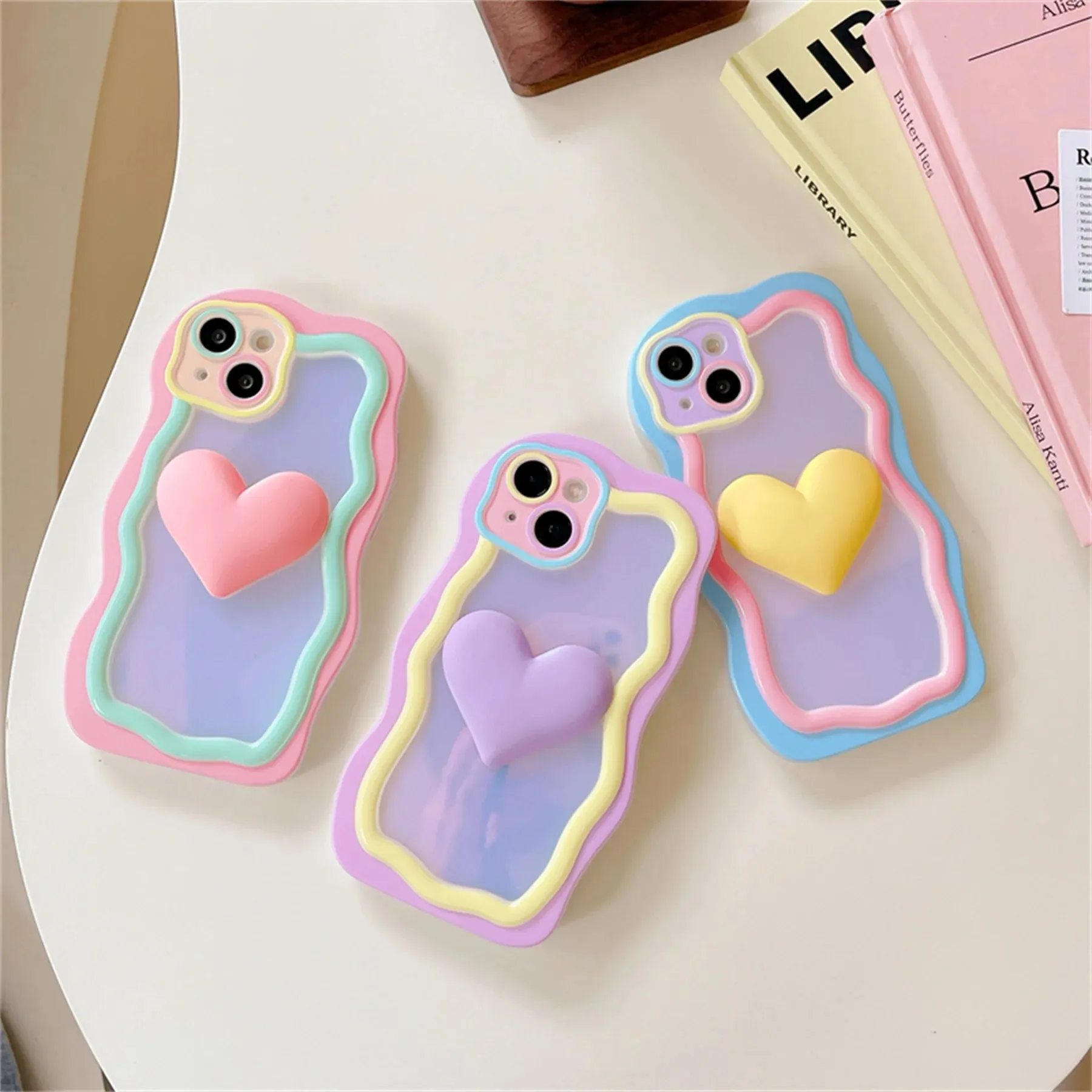 Cute Colorful Love Heart Wavy Design Phone Case Cover For iPhone 15 14 13 12 11 Pro Max