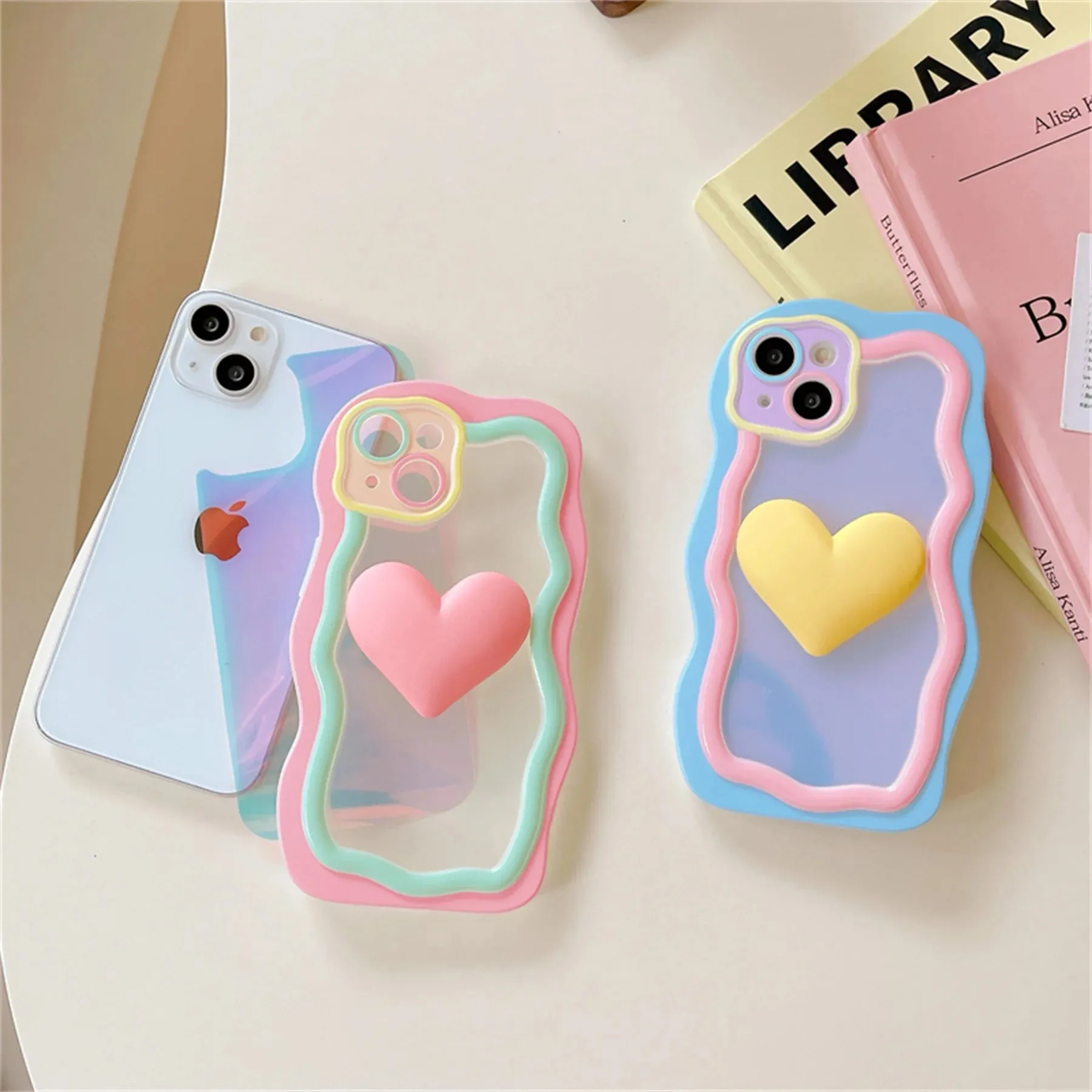 Cute Colorful Love Heart Wavy Design Phone Case Cover For iPhone 15 14 13 12 11 Pro Max