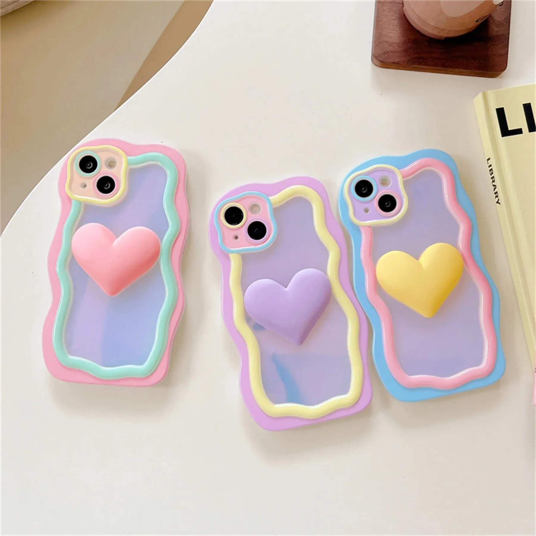 Cute Colorful Love Heart Wavy Design Phone Case Cover For iPhone 15 14 13 12 11 Pro Max