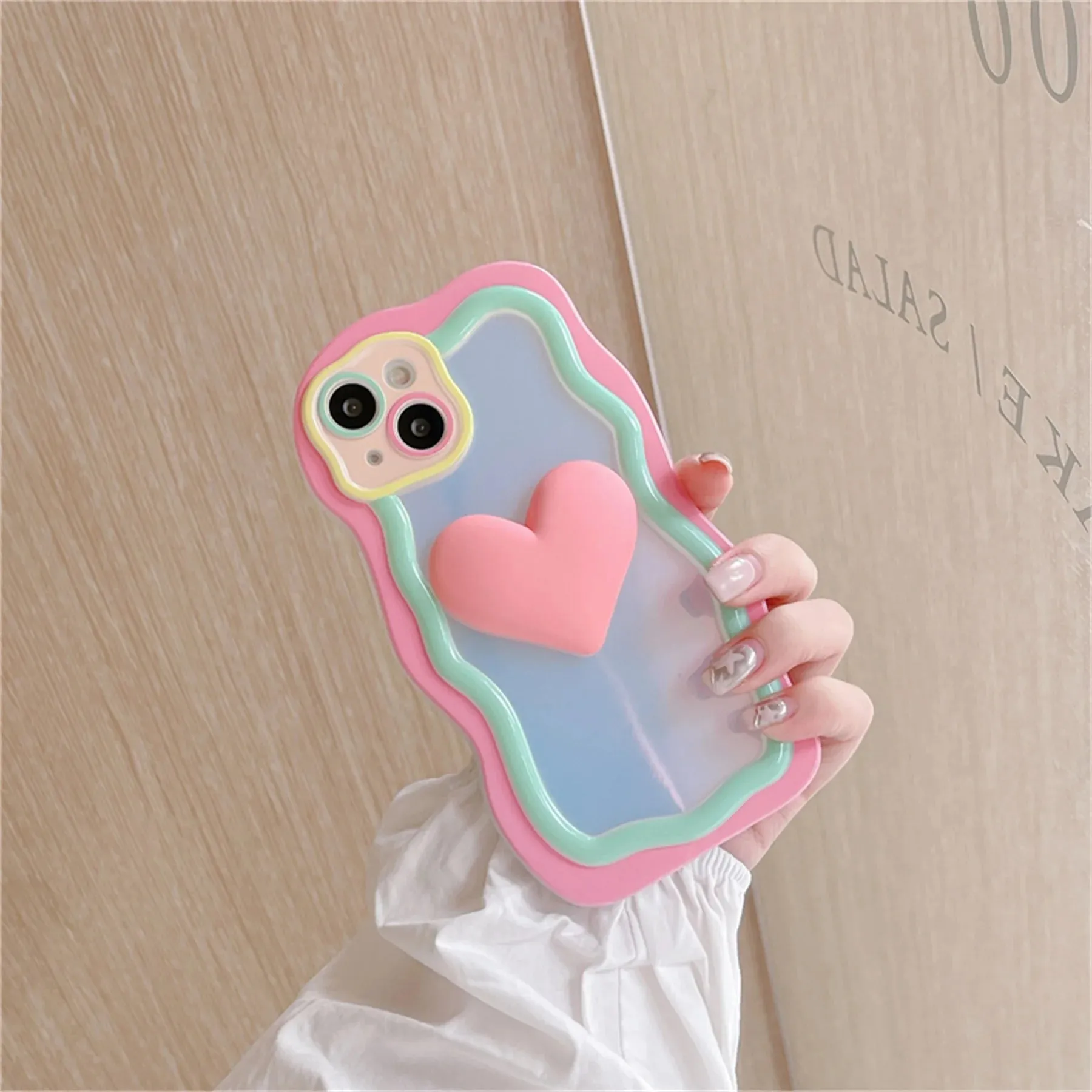 Cute Colorful Love Heart Wavy Design Phone Case Cover For iPhone 15 14 13 12 11 Pro Max