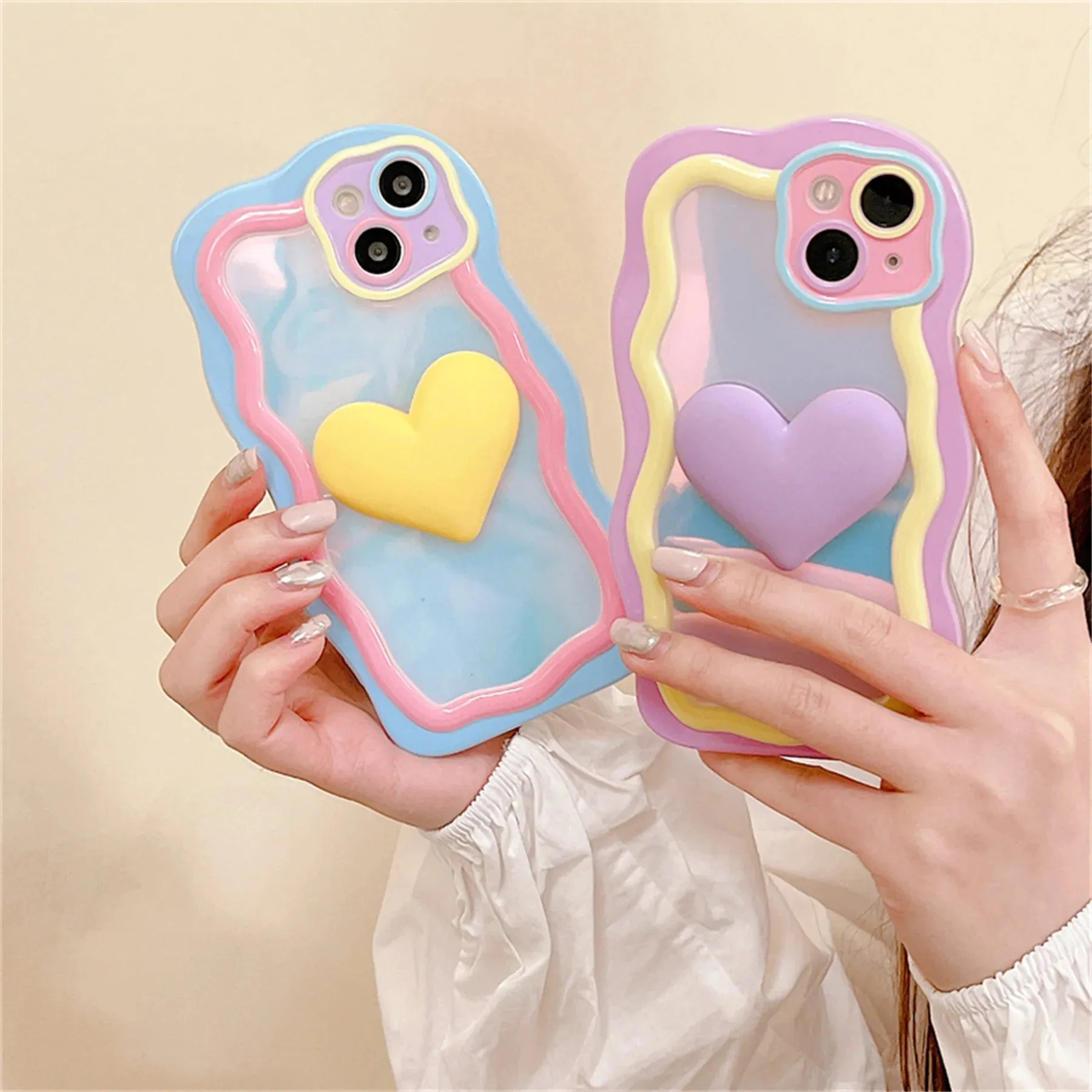 Cute Colorful Love Heart Wavy Design Phone Case Cover For iPhone 15 14 13 12 11 Pro Max