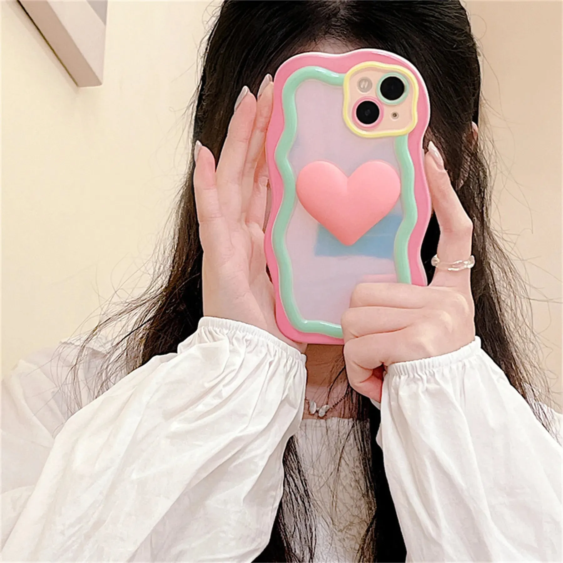 Cute Colorful Love Heart Wavy Design Phone Case Cover For iPhone 15 14 13 12 11 Pro Max