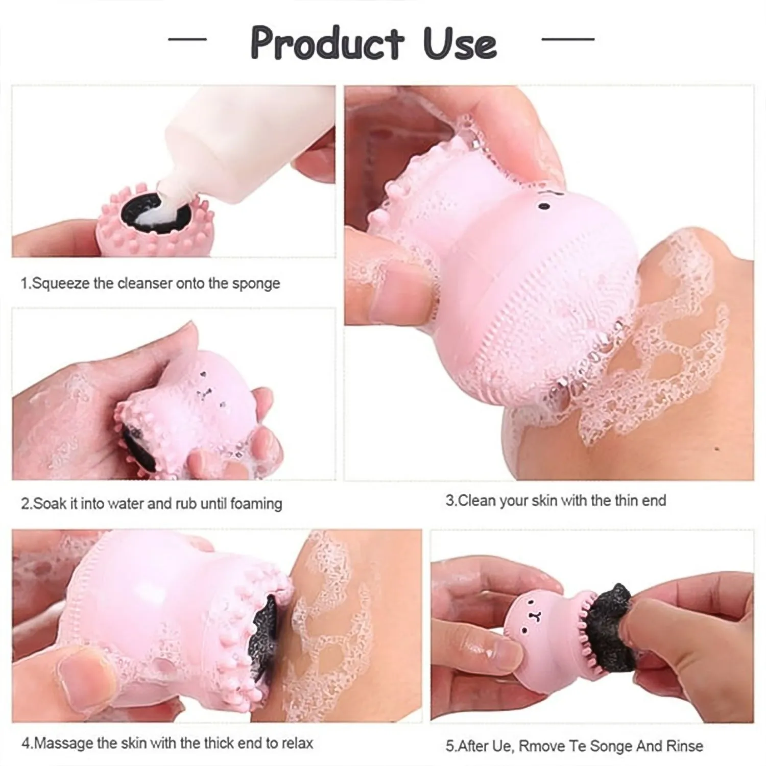 Cute Octopus Shape Silicone Face Scrubber Massager (1 Pc)