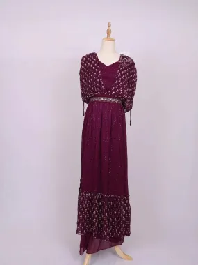 Dark Purple Plazzo Suit Adorned with Sequins and Mirror work with Waist Belt