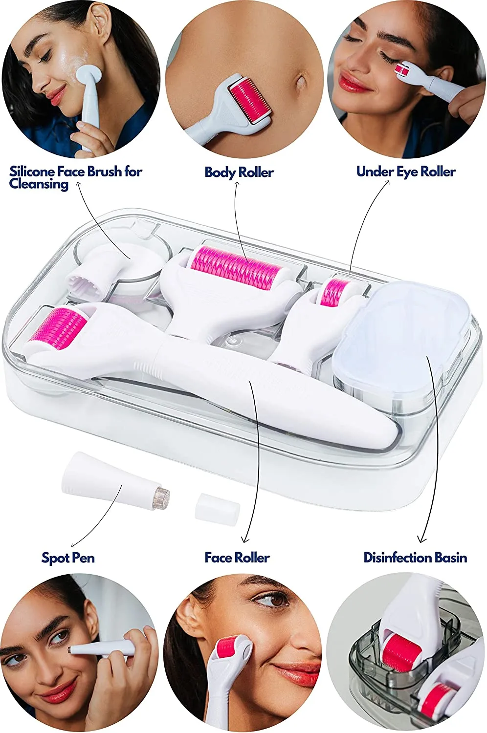 Derma Roller Kit 6 in 1 for Microneedling Face and Body, Titanium Needles 0.20, 0.25, 0.3mm length, Microneedle Roller for Home Use, Face Roller, Microdermabrasion, Safe for Beginners, Cosmetics