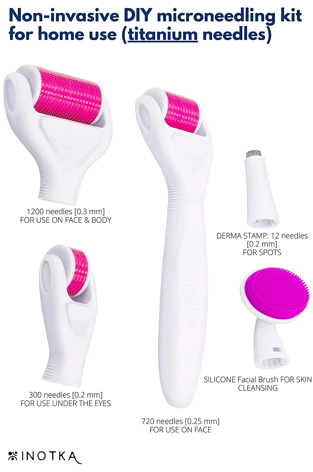Derma Roller Kit 6 in 1 for Microneedling Face and Body, Titanium Needles 0.20, 0.25, 0.3mm length, Microneedle Roller for Home Use, Face Roller, Microdermabrasion, Safe for Beginners, Cosmetics