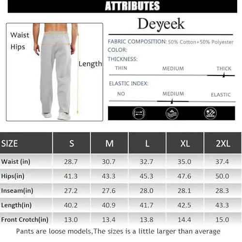 Deyeek Mens Fleece Sweatpants Tear Away Pants 2 Side Zippers Snap Off Full Open Down Sweat Leg Post Surgery Pant with Pockets Light Grey