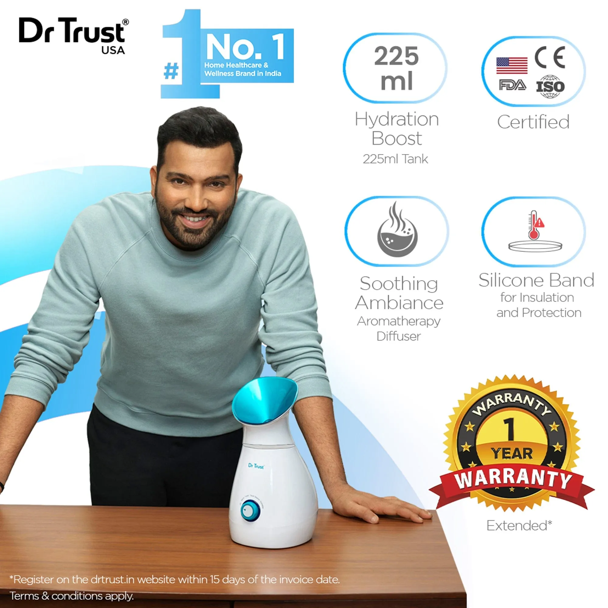 Dr Trust USA 3-in-1 Nano Ionic Facial Steamer Vaporizer (Blue) 902