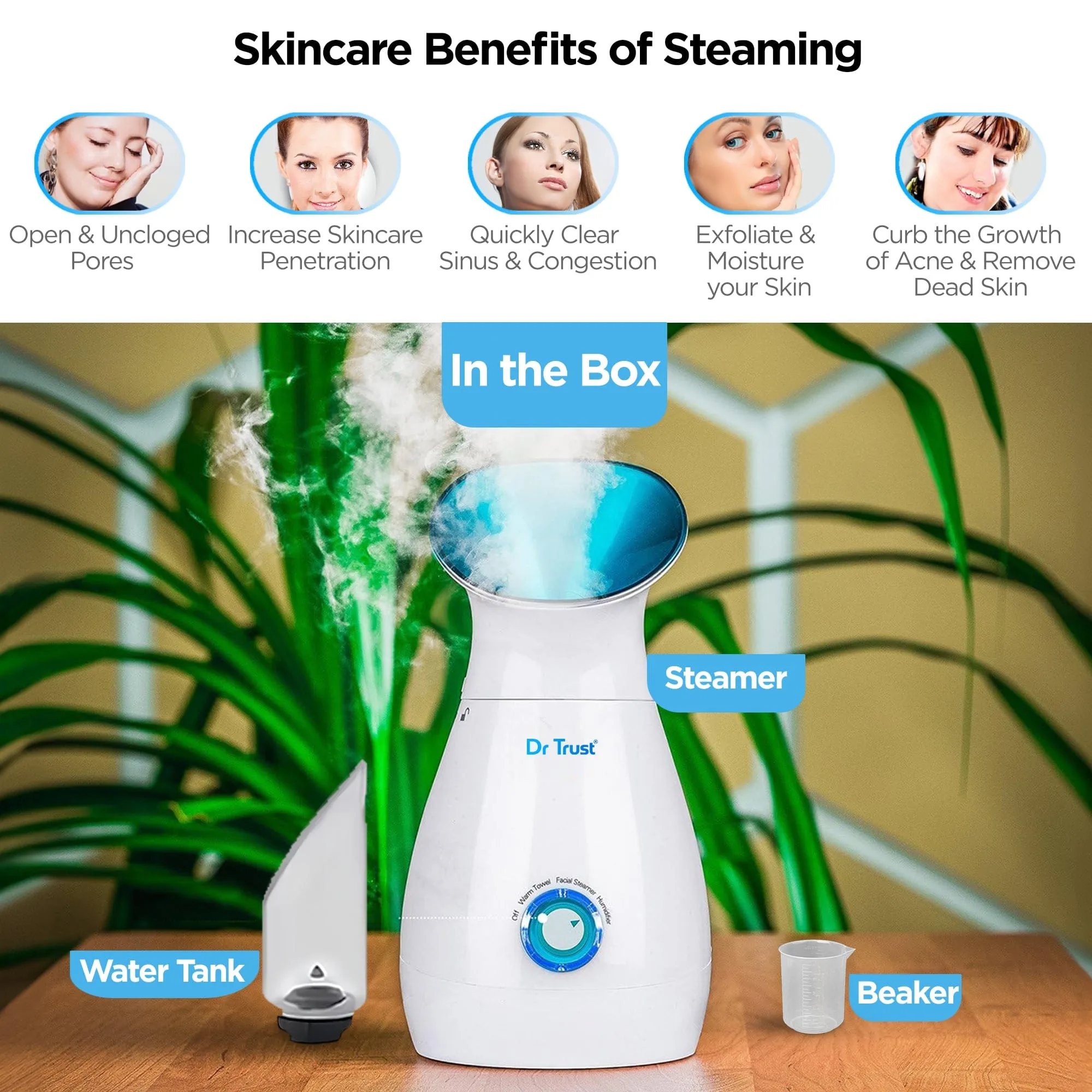 Dr Trust USA 3-in-1 Nano Ionic Facial Steamer Vaporizer (Blue) 902
