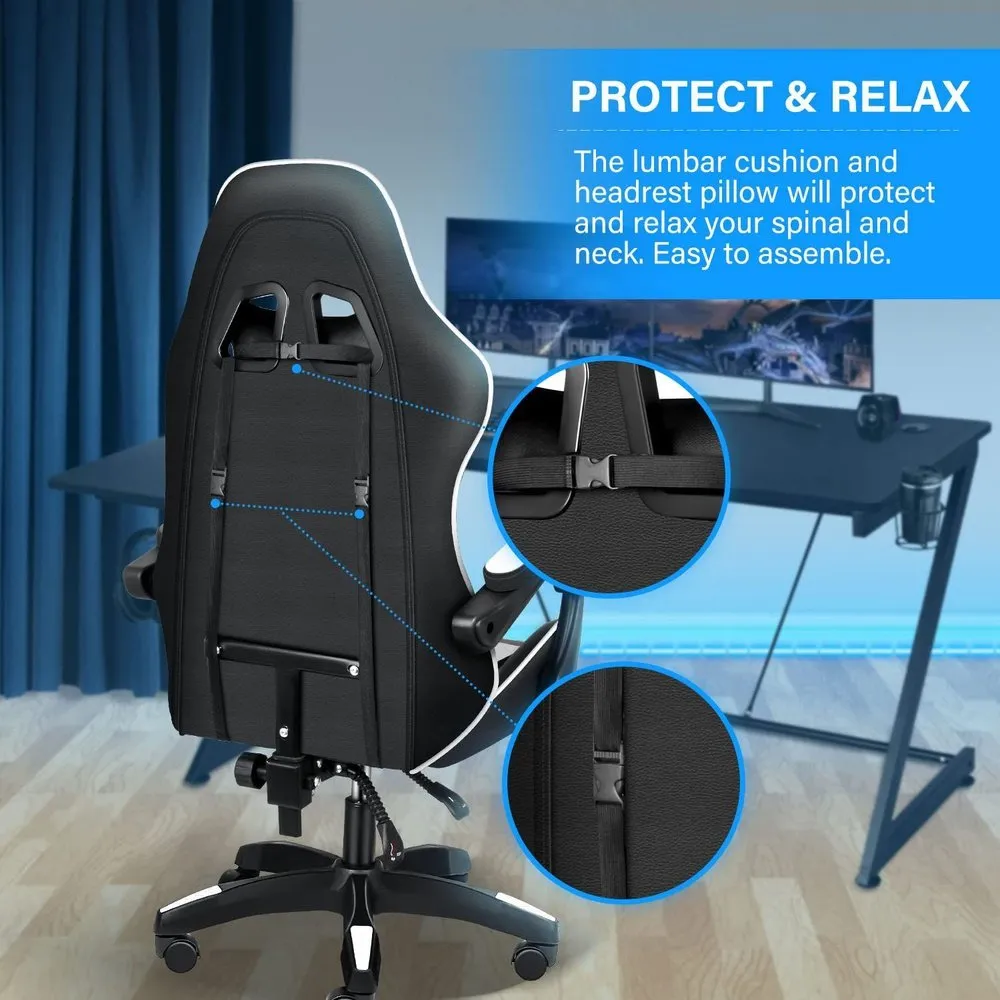 Gaming Ergonomic Chair with Footrest - Black/White