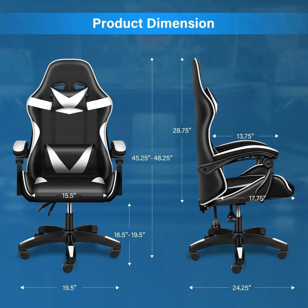 Gaming Ergonomic Chair with Footrest - Black/White