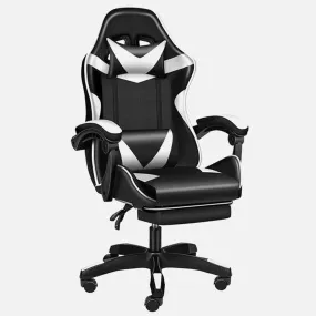 Gaming Ergonomic Chair with Footrest - Black/White