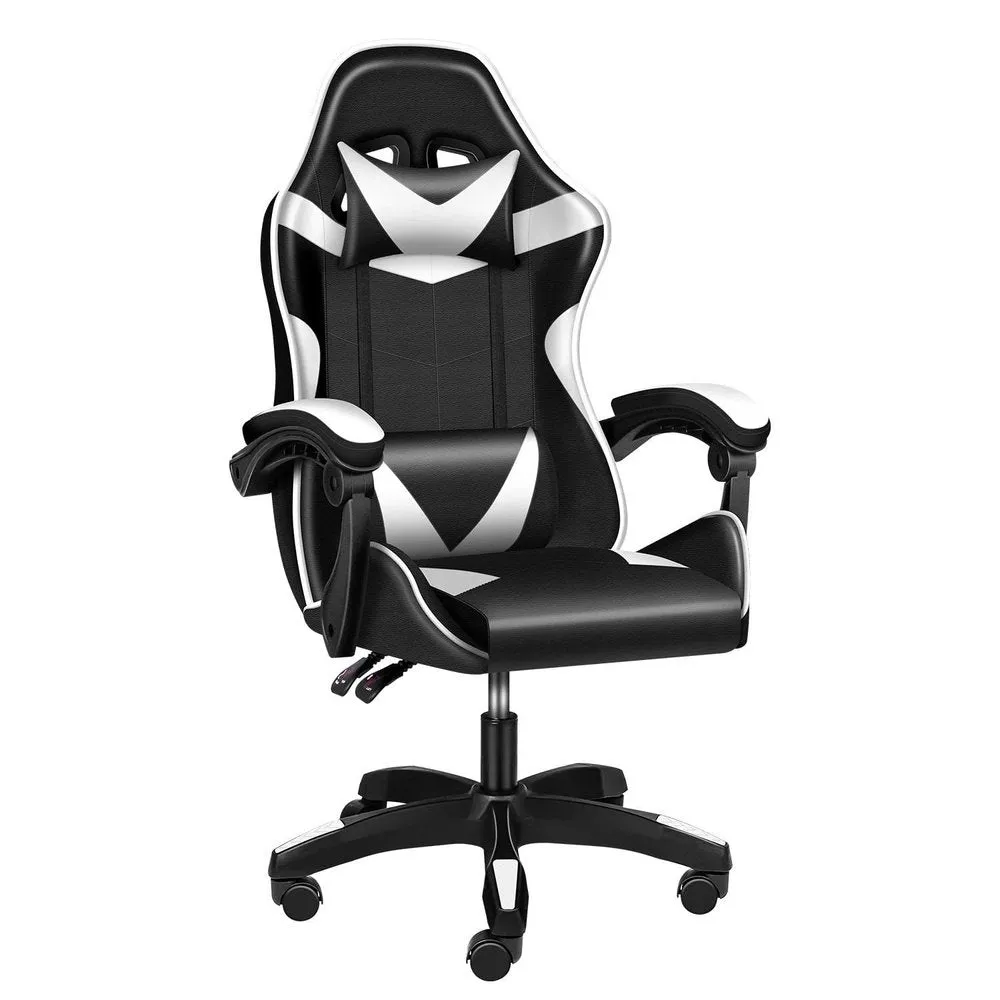 Gaming Ergonomic Chair with Footrest - Black/White