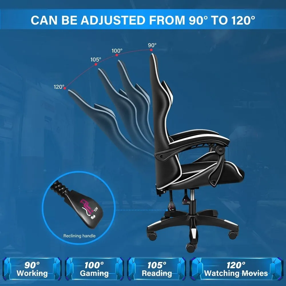 Gaming Ergonomic Chair with Footrest - Black/White